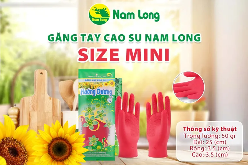 Găng tay cao su rửa chén Nam Long size mini 6 – 25cm