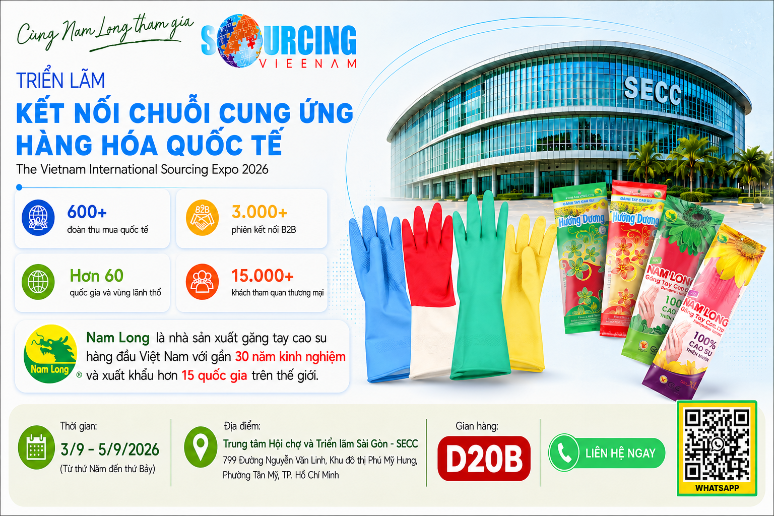Găng tay cao su Nam Long tham gia Vietnam International Sourcing 2026 – Kết nối để cùng phát triển